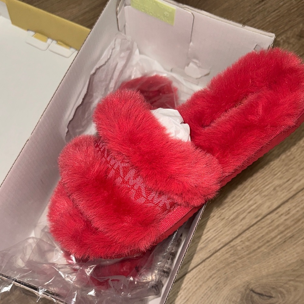 Michael Kors Red Fuzzy Slippers